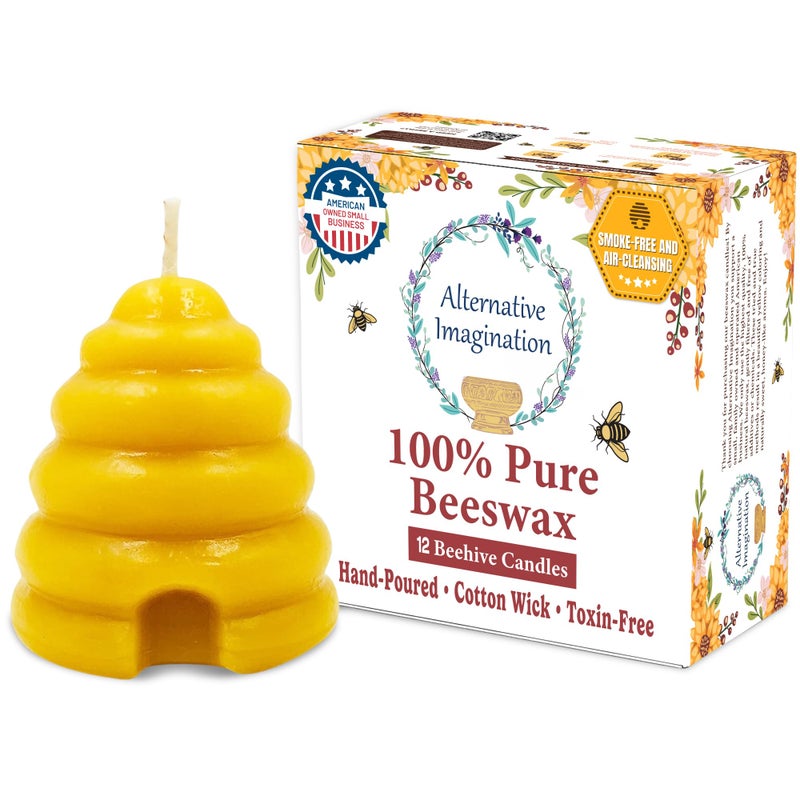 Alternative Imagination Beehive Votive Candles - 12 Pack of Hand Poured Pure Beeswax Candles with Cotton Wicks - Unscented, Non-Toxic, Eco-Conscious Bee Decor and Natural Gifts for Home or Events - Image 1