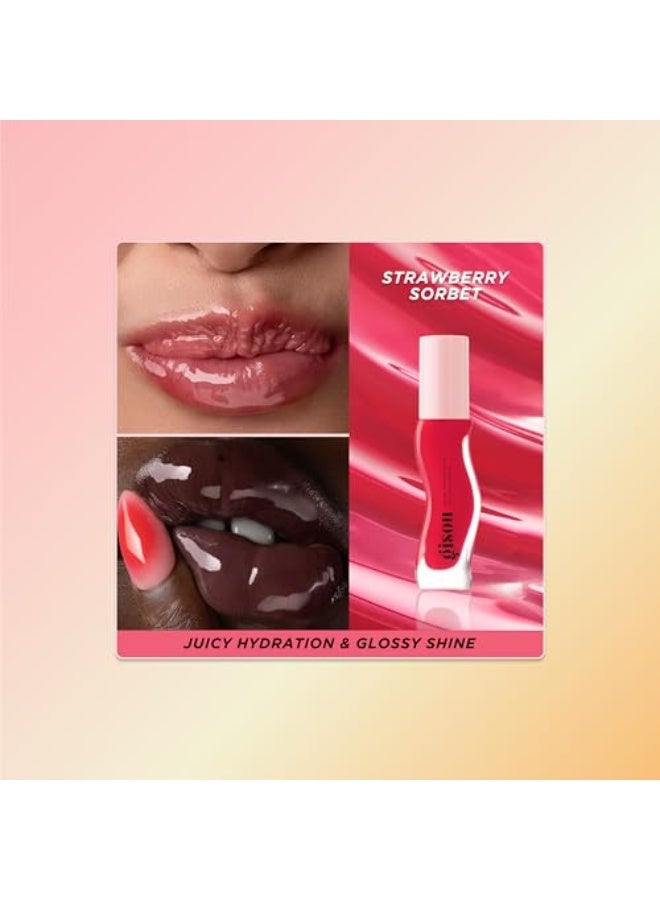 Gisou Honey Infused Hydrating Lip Oil, Nourishing Lip Moisturizer for Dry Lips (Strawberry Sorbet) - Image 3