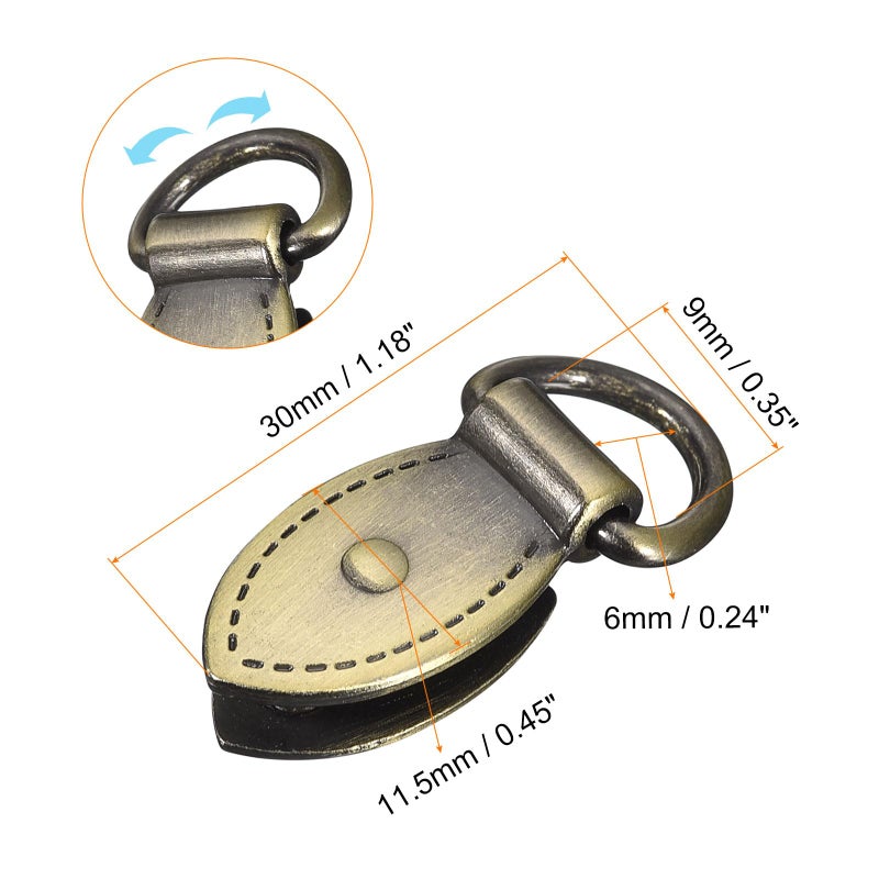 Bronze Tone 30mm Metal Leaf Shape Bag Side Clip Buckle With D Ring For DIY Purse Strap - Image 3