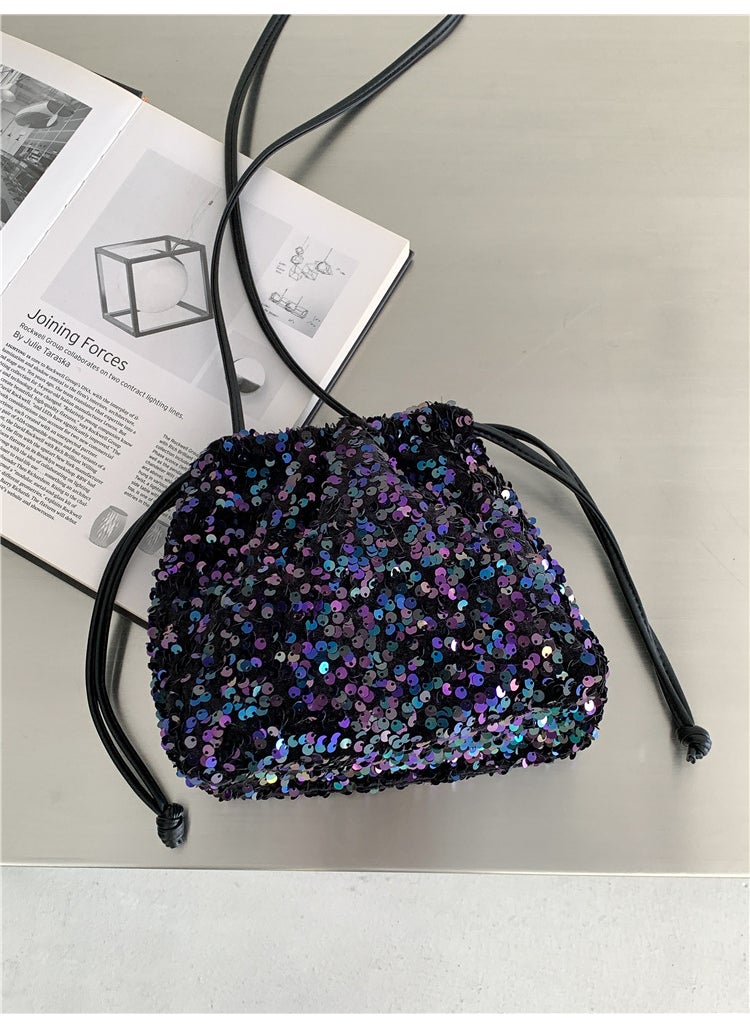 Generic - New Drawstring Bucket Crossbody Bag with Sequins for Women color blue - Image 1