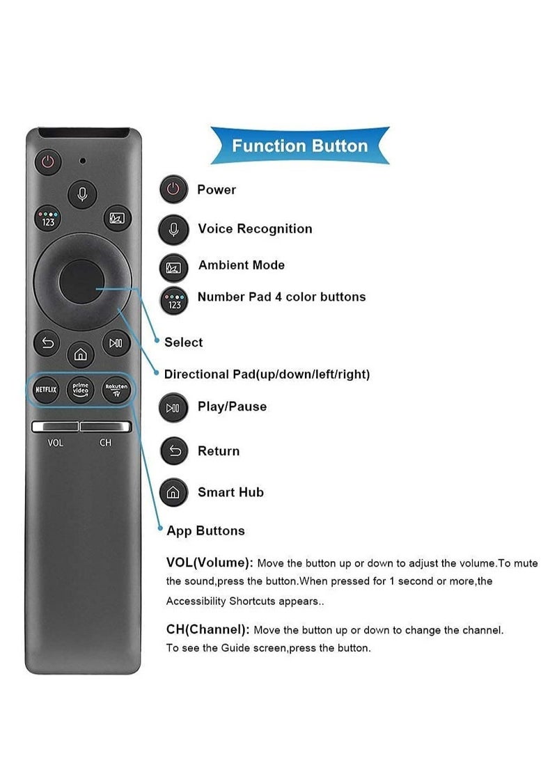 Remote for Samsung Smart TV Voice Mic Bluetooth Replacement Controller BN59-01312A and Samsung 4K 8K UHD Curve TV