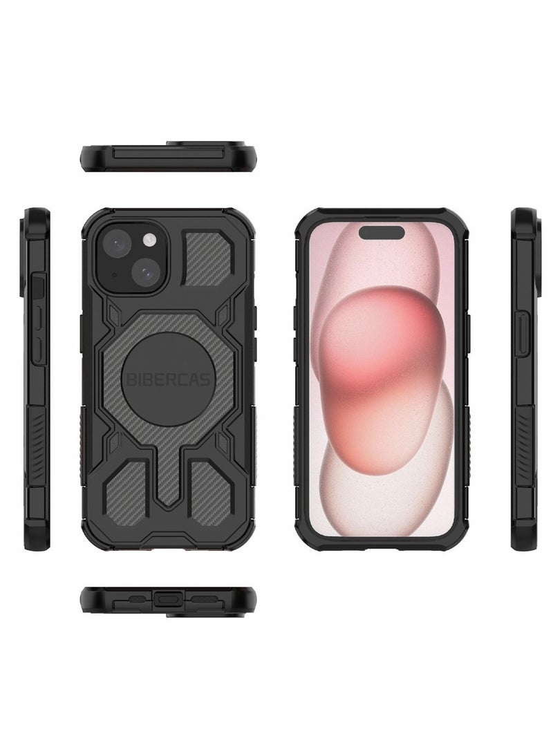 BIBERCAS For iPhone 15 Case Compatible with MagSafe Anti Drop TPU + PC Phone Cover - Black - Image 5
