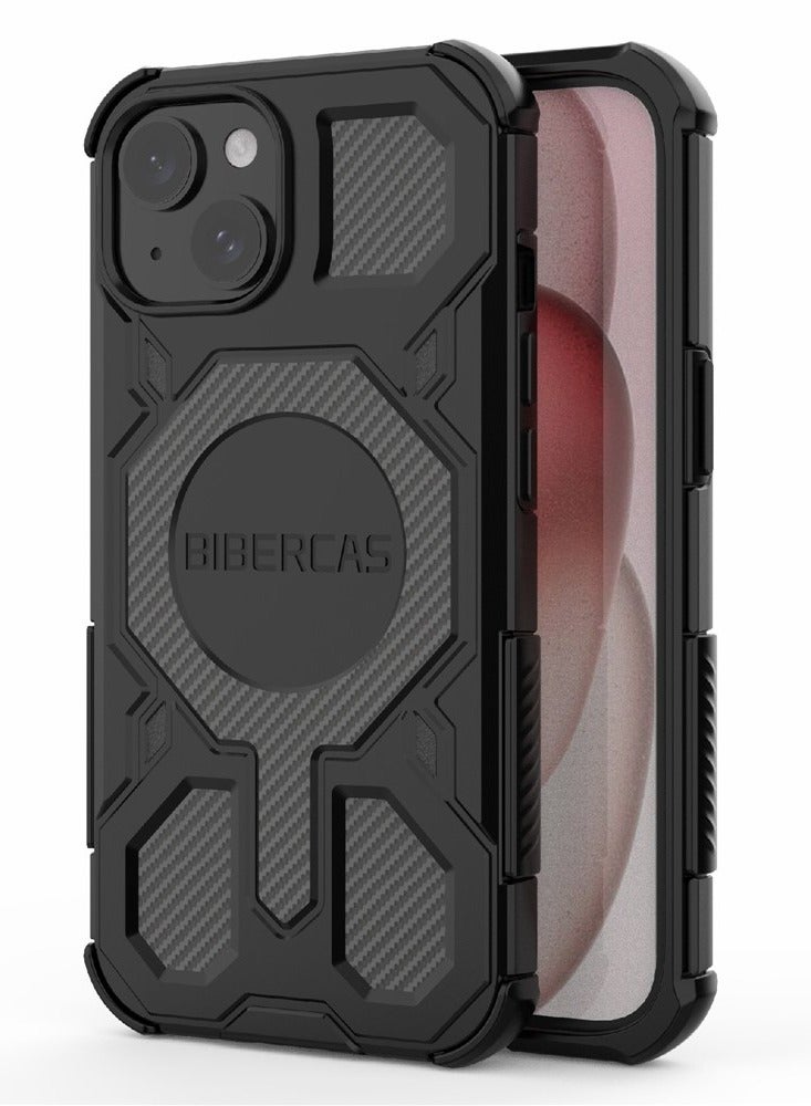 BIBERCAS For iPhone 15 Case Compatible with MagSafe Anti Drop TPU + PC Phone Cover - Black - Image 1
