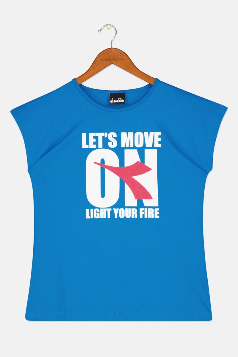 DIADORA Kids Girl Cap Sleeve Graphic Print Tops, Blue Combo - Image 1