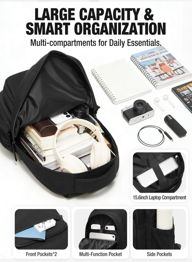 coofay Black College Backpacks for Women Lightweight Aesthetic Backpack for College Waterproof Laptop Backpack Rucksack Cute Travel Daypack Backpacks Simple Computer Bag for Men - Image 5