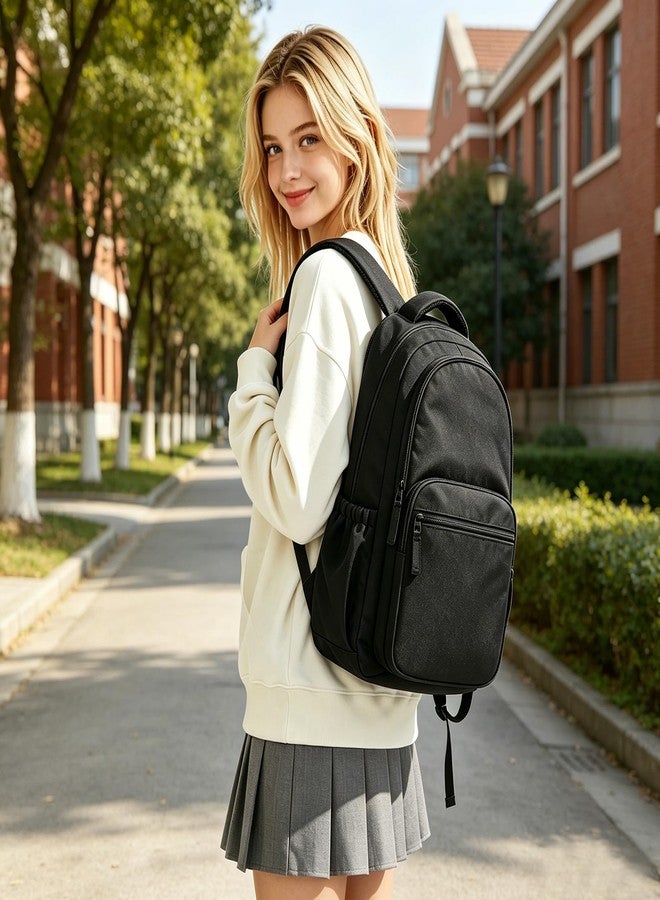 coofay Black College Backpacks for Women Lightweight Aesthetic Backpack for College Waterproof Laptop Backpack Rucksack Cute Travel Daypack Backpacks Simple Computer Bag for Men - Image 2