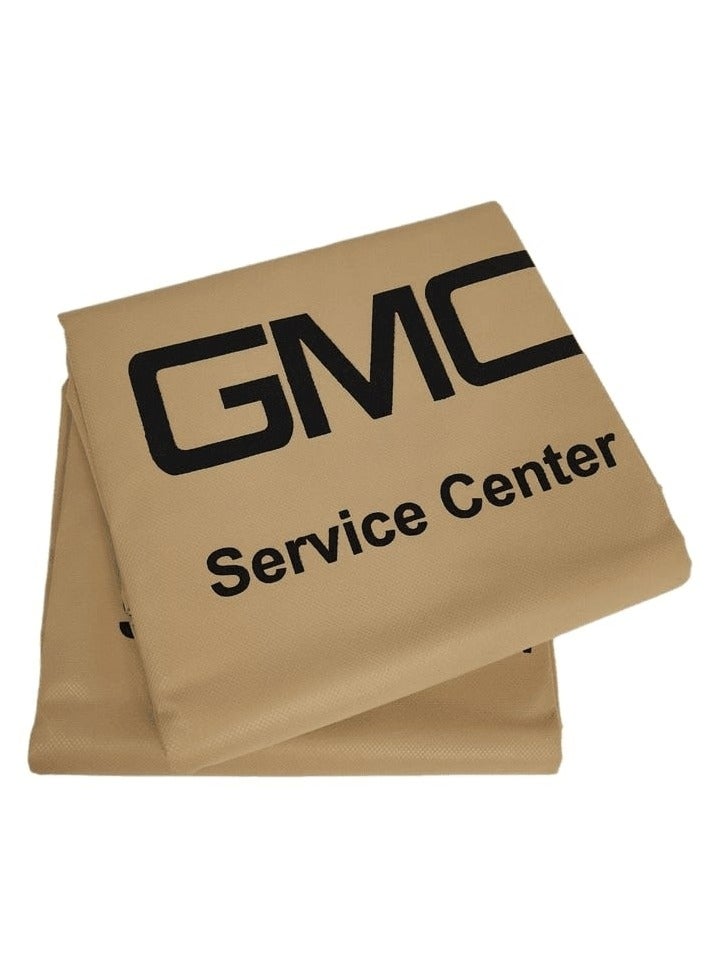 جي ام سي مجموعة احترافية من قطعتين من أغطية حماية المركبات ذات العلامة التجارية لمركز خدمة GMC (لون بيج مع نص أسود) - Image 1
