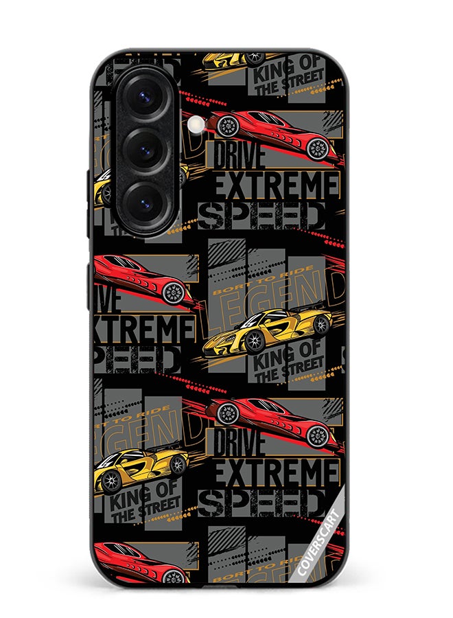 VR CREATIVE Protective Case Cover For Samsung Galaxy S25 Abstract Seamless Pattern With Sport Cars Design Multicolour
