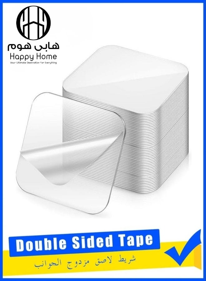 Happy Home 50 Pcs Double Sided Adhesive Pads, Two Sided Precut Squares Tape, Nano Gel Clear,Sticky Tack Double Sided Tape for Walls Hanging - Image 1