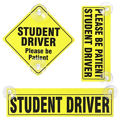 Frienda 3 Pieces Student Driver Signs with Suction Cups New Driver Stickers Please Be Patient Window Cling Magnet for Car Window Removable Reusable Gifts for Beginners Driving Learner - Image 1