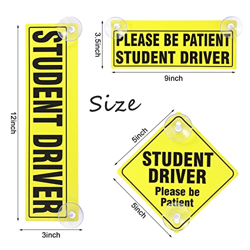 Frienda 3 Pieces Student Driver Signs with Suction Cups New Driver Stickers Please Be Patient Window Cling Magnet for Car Window Removable Reusable Gifts for Beginners Driving Learner - Image 2