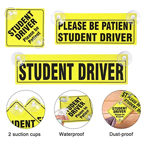 Frienda 3 Pieces Student Driver Signs with Suction Cups New Driver Stickers Please Be Patient Window Cling Magnet for Car Window Removable Reusable Gifts for Beginners Driving Learner - Image 3