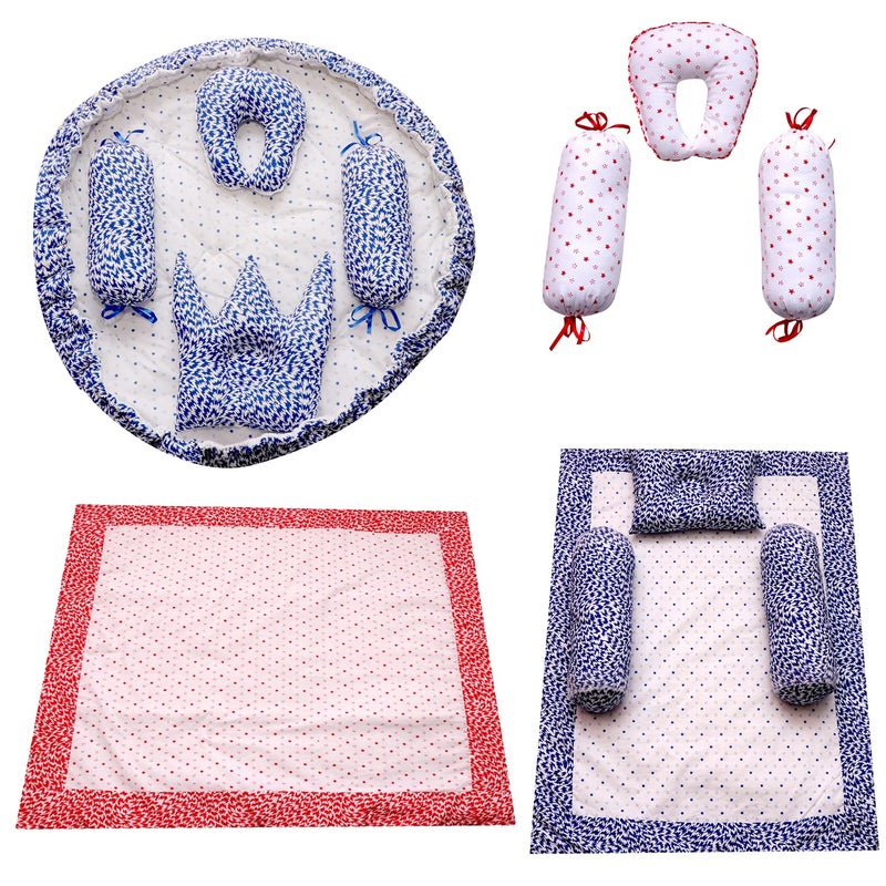 creative textiles New Born Baby Bed & Sleeping Combo 4 Gift Set (Red,Blue and White Printed) - Image 2