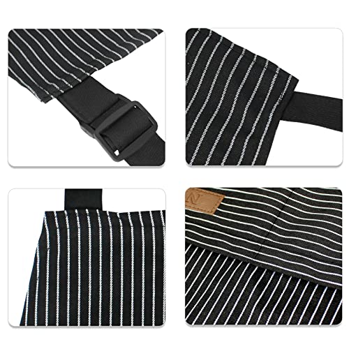 NLUS 2 Pack Kitchen Cooking Aprons, Adjustable Bib Soft Chef Apron with 2 Pockets for Men Women (Brown/Dark Black Strips) - Image 5