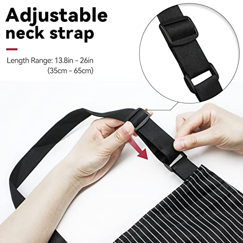 NLUS 2 Pack Kitchen Cooking Aprons, Adjustable Bib Soft Chef Apron with 2 Pockets for Men Women (Brown/Dark Black Strips) - Image 4