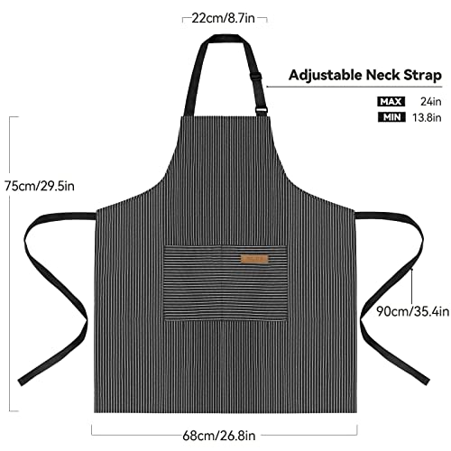 NLUS 2 Pack Kitchen Cooking Aprons, Adjustable Bib Soft Chef Apron with 2 Pockets for Men Women (Brown/Dark Black Strips) - Image 2