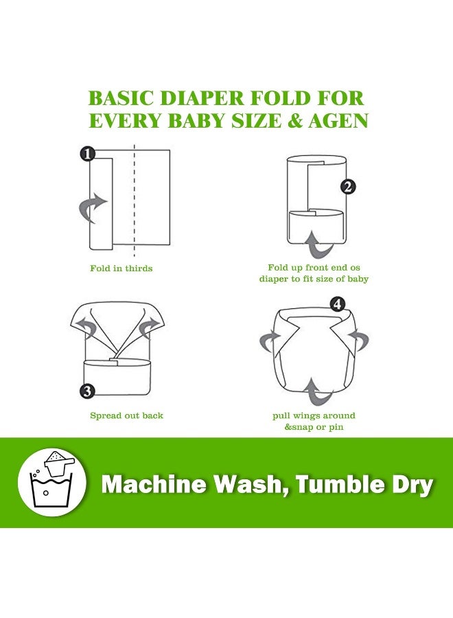 Fasoar Prefold Cloth Diapers - 100% Unbleached Premium Cotton, 3 Ply Baby Washable Diaper Covers for Babies to Toddlers Multi-Use (10-35 lbs) 5/6/10/12 Count Onesize White - Image 4