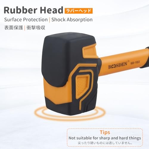 BOOSDEN Rubber Mallet, 20 oz Rubber Mallet Hammer, Rubber Hammer with Hook, Mallet Hammer with Solid Head & Ergonomic Grip Handle, Soft Face Hammer, No Damage for Flooring, Woodworking and Camping - Image 3