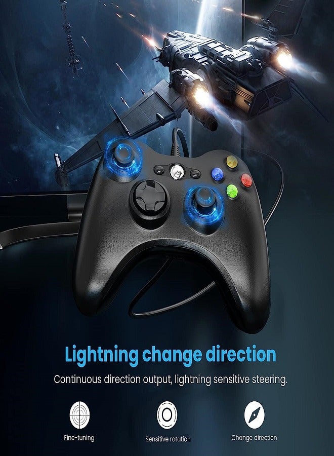 Wired Controller for Xbox 360, Game Controller for 360 with Dual-Vibration Turbo Compatible with Xbox 360/360 Slim and PC Windows 7,8,10,11 (Black)  - Image 3