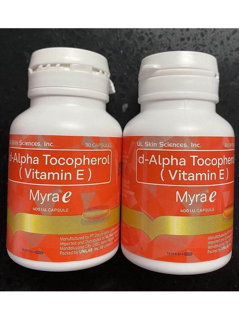 MYRAH Myra-E D-Alpha Tocopherol 400 IU Dietary Supplement Pack of 2 - 60 Capsules
