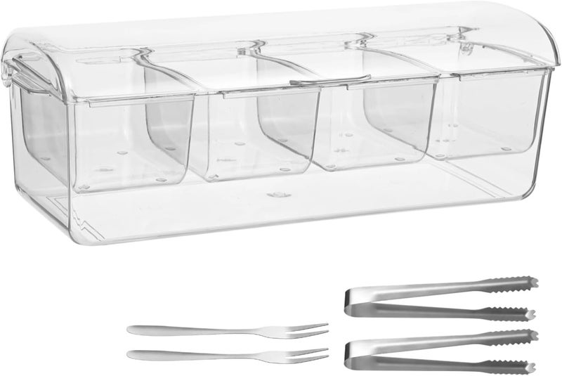 Clear Condiment Server with Ice Trays & Lid, 4 Compartment Bar Garnish Holder, Salad Storage Box for Parties & Picnics - Image 3