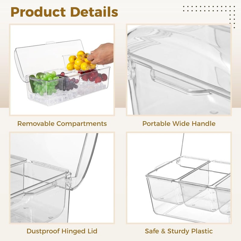 Clear Condiment Server with Ice Trays & Lid, 4 Compartment Bar Garnish Holder, Salad Storage Box for Parties & Picnics - Image 4