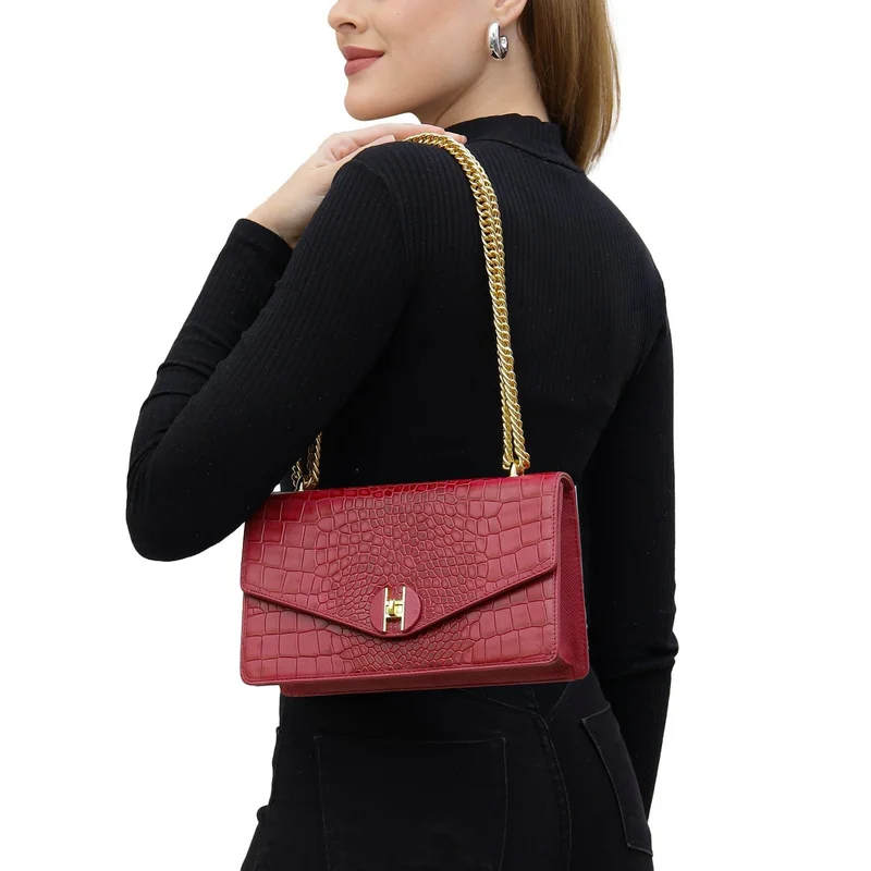 Da Milano Da Milano Women's Leather Shoulder Bag - Small Croco - Plumberry
