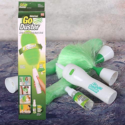 Portible Creative HandHeld Sward Dust Electric Feather Spin Home Duster Green Electronic Motorised Cleaning Three Brush Set Multicolor - Image 1
