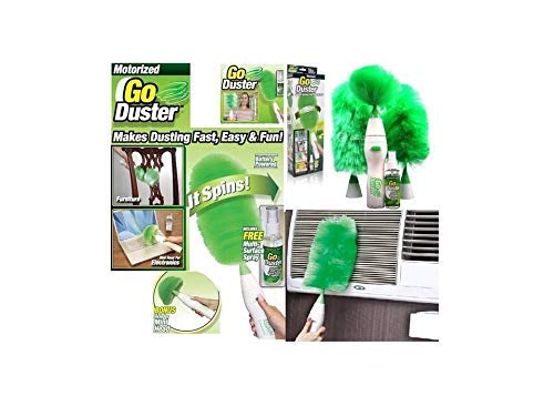 Portible Creative HandHeld Sward Dust Electric Feather Spin Home Duster Green Electronic Motorised Cleaning Three Brush Set Multicolor - Image 5