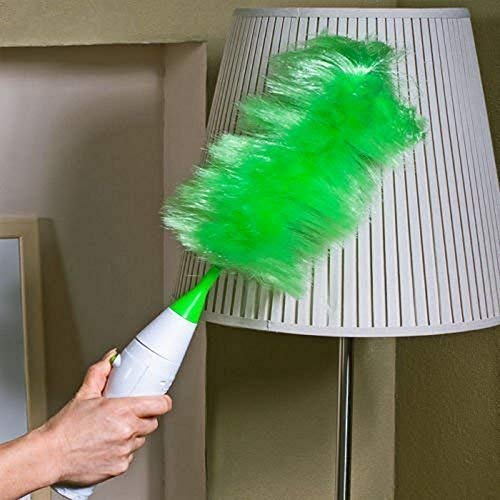 Portible Creative HandHeld Sward Dust Electric Feather Spin Home Duster Green Electronic Motorised Cleaning Three Brush Set Multicolor - Image 2