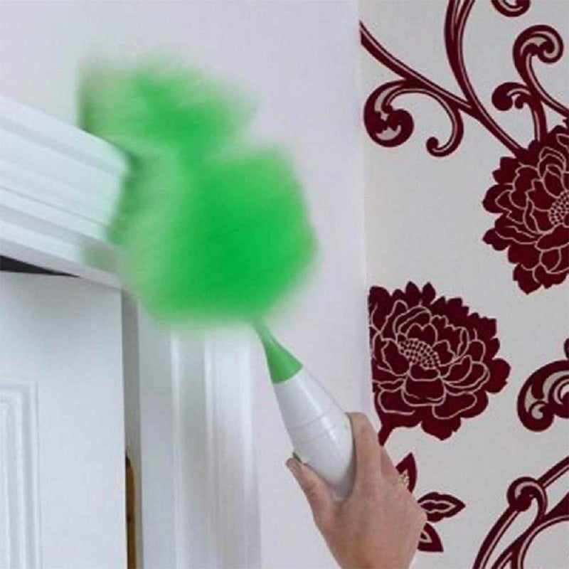 Portible Creative HandHeld Sward Dust Electric Feather Spin Home Duster Green Electronic Motorised Cleaning Three Brush Set Multicolor - Image 3