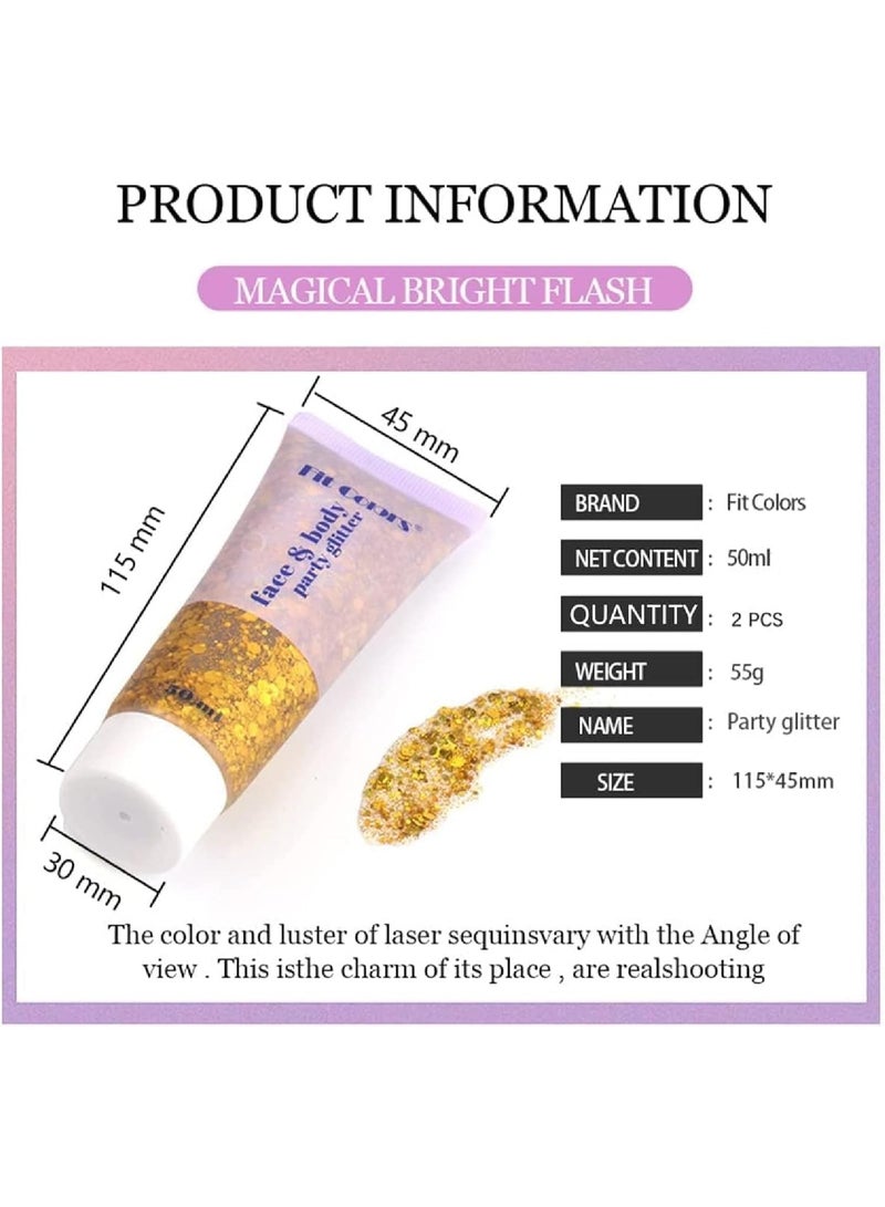 جل جليتر ، قطعتان من ملمع الوجه، بخاخ شعر لامع لامع للحفلات والمهرجانات، اكسسوارات فنية للوجه والجسم والاظافر والشفاه والعين والشعر (ازرق وذهبي) - Image 3