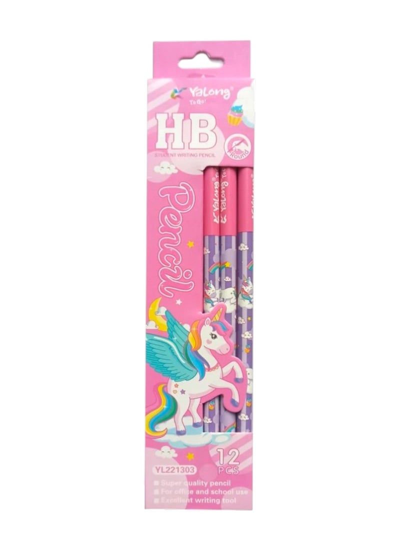 YALONG YALONG-HB Student Writing Pencils Unicorn Design 12 Pieces 