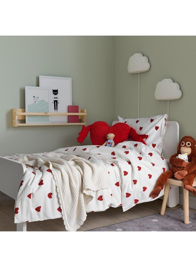 erorex Duvet cover and pillowcase, heart pattern/white red, 150x200/50x80 cm - Image 3