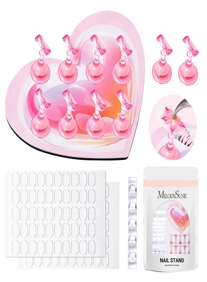 MelodySusie Nail Stand for Press Ons, Super Pink Heart Shape Magnetic Base for Painting Display with Brush Holder And Reusable Double-Sided Tape for Home DIY Salon Supplies - Image 1