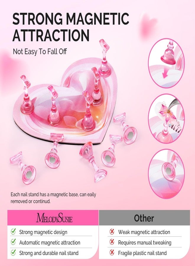 MelodySusie Nail Stand for Press Ons, Super Pink Heart Shape Magnetic Base for Painting Display with Brush Holder And Reusable Double-Sided Tape for Home DIY Salon Supplies - Image 3