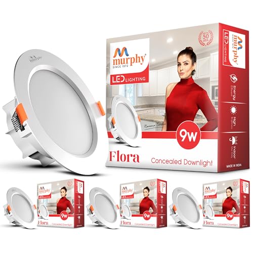 Murphy Flora 9W LED Down Light, Warm White Light, Round, Pack of 4, Recessed Ceiling LED Light, Suited for 3 inch Junction Box/Concealed Box (2 Years Warranty) | Pack of 4 - Image 1