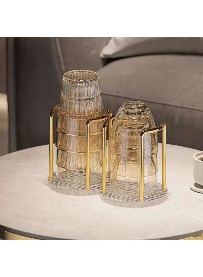 حامل أكواب أكريليك - منظم أكواب مياه عصري لسطح المكتب مع حامل معدني ذهبي لمحطات الشاي والقهوة والمشروبات - Image 5