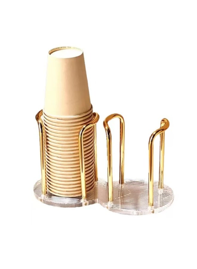 حامل أكواب أكريليك - منظم أكواب مياه عصري لسطح المكتب مع حامل معدني ذهبي لمحطات الشاي والقهوة والمشروبات - Image 1