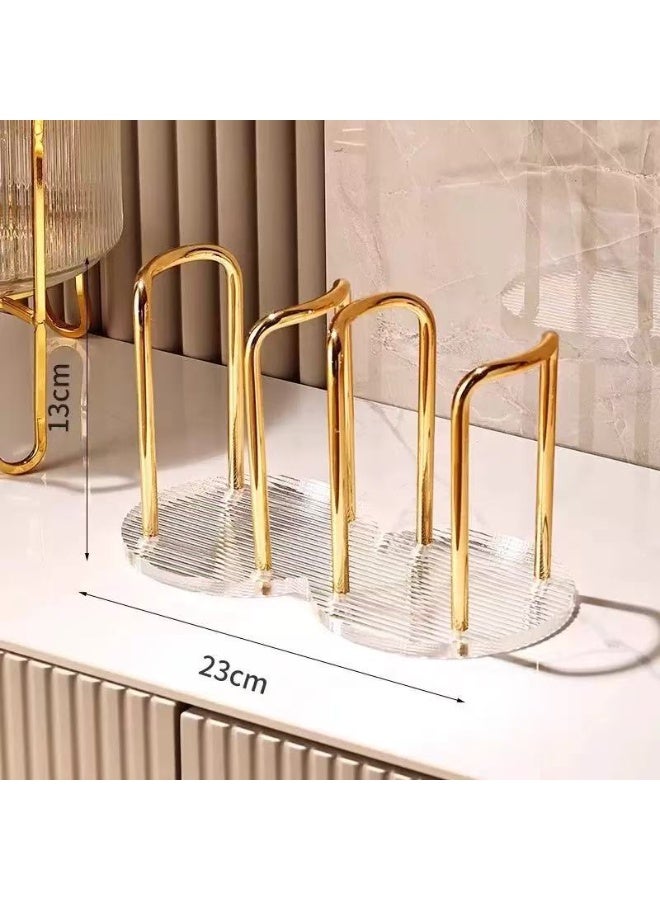 حامل أكواب أكريليك - منظم أكواب مياه عصري لسطح المكتب مع حامل معدني ذهبي لمحطات الشاي والقهوة والمشروبات - Image 3