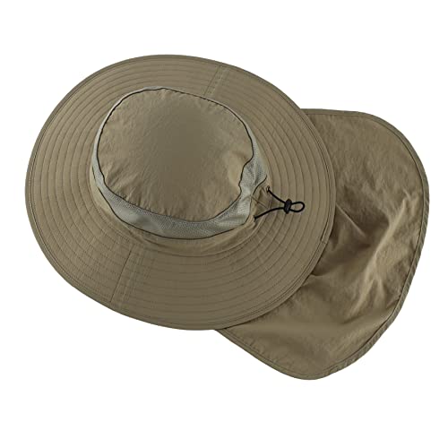 Home Prefer Outdoor UPF50+ Mesh Sun Hat Wide Brim Fishing Hat with Neck Flap (Light Vert Khaki) - Image 4