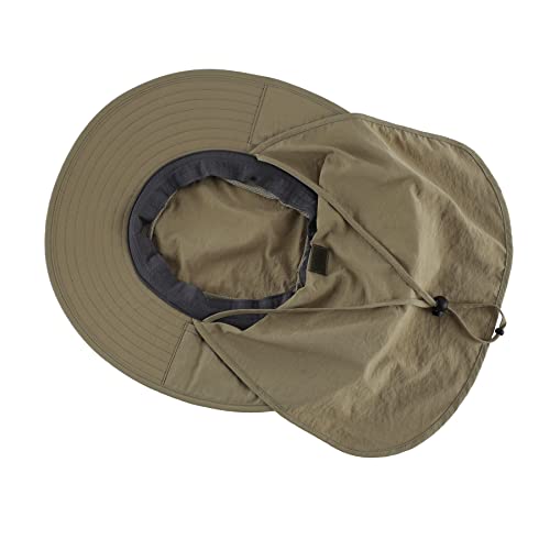 Home Prefer Outdoor UPF50+ Mesh Sun Hat Wide Brim Fishing Hat with Neck Flap (Light Vert Khaki) - Image 5