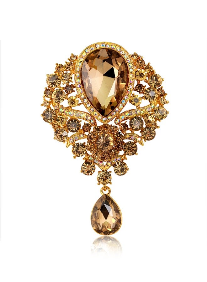 Rhinestone Teardrop Dangle Brooch Pin Shining gold  - Image 1
