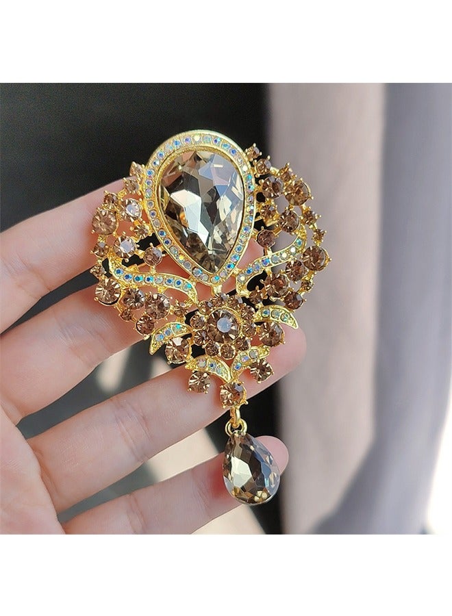 Rhinestone Teardrop Dangle Brooch Pin Shining gold  - Image 3