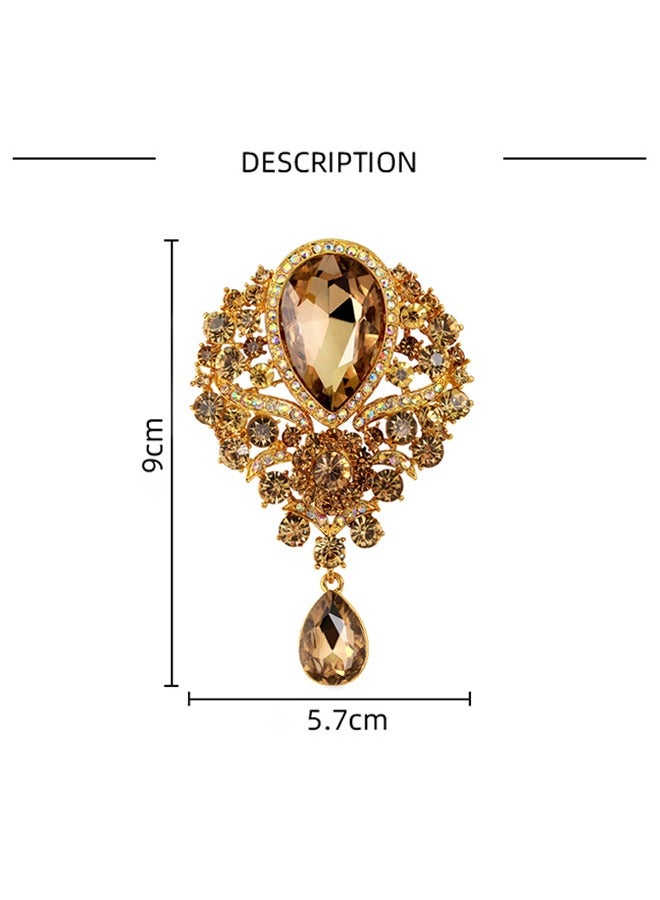 Rhinestone Teardrop Dangle Brooch Pin Shining gold  - Image 4