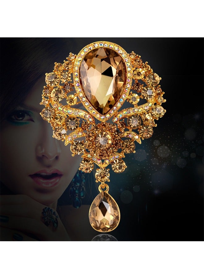 Rhinestone Teardrop Dangle Brooch Pin Shining gold  - Image 5
