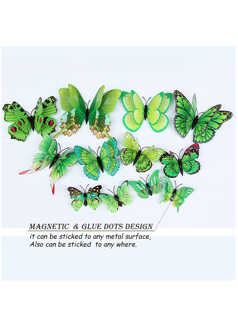 SYOSI Butterfly Wall Sticker, Magnetic 3D Butterfly Mural Decal, Removable Decorative Wall Sticker for Kids Room Bedroom Living Room Office Party Decoration 24 pcs, Green - Image 3