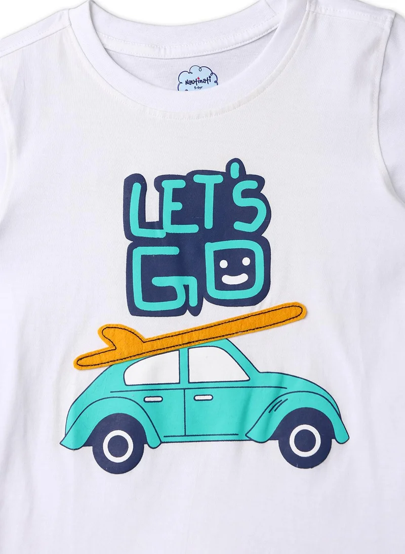 نوتيناتي Nautinati Boys' Cotton Graphic Printed T-shirt and Cargo Shorts