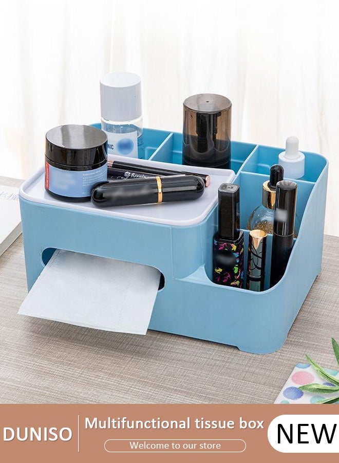 DUNISO Rectangular Multifunctional Tissue Box Cover Holder with Storage Napkin Tissue Box Holder with Stationery Remote Control Box Decorative Tissue Pen Remote Organizer for Home Office Car Restaurant - Image 1