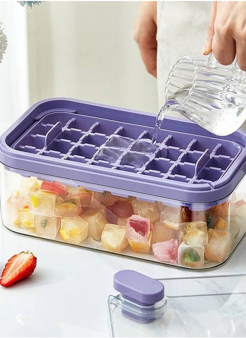 Ice Cube Tray with Lid and Freezer Tray, Small Silicone Ice Cube Molds with 2 Trays for One-Key Ice Making, H